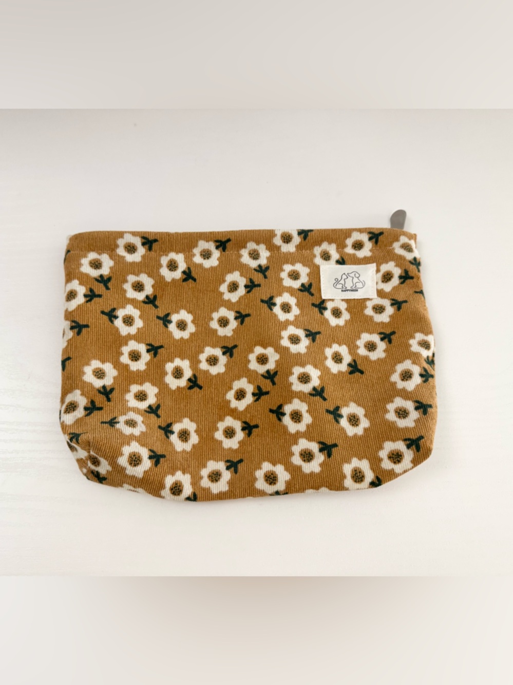 Happy Heidi Floral Corduroy Zipper Pouch Cottagecore Makeup Bag 7x10